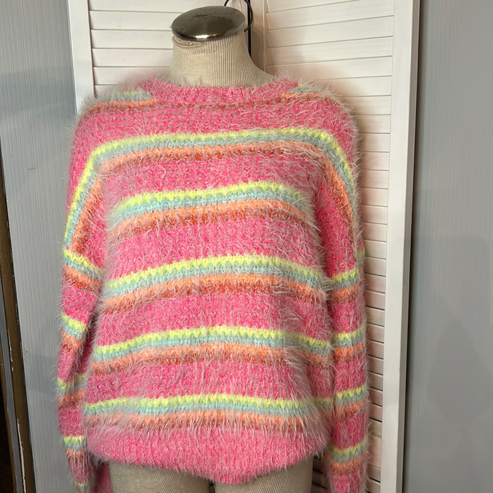 &Merci Multi Colored ,BarbieOversized,Crew Neck Sweater Size S, Bohemian,Festive